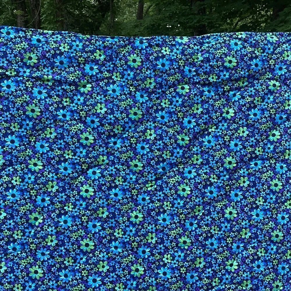 NWT. Hand Crafted Blues and Greens Gardens Quilt with Liberty Lawn Fabrics